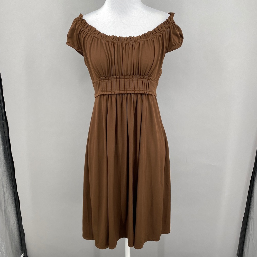 Vtg London Times Brown Babydoll Cap Sleeve Dress Womens Size 6 Y2K‎ Forest Fairy